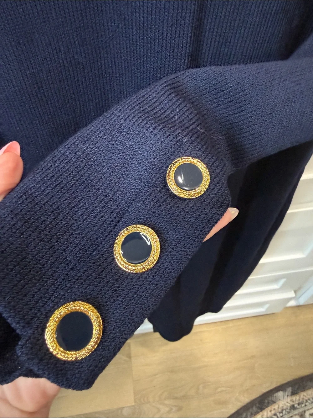 St. John Navy Knit Cardigan with Gold Trim Buttons - Picture 4 of 4